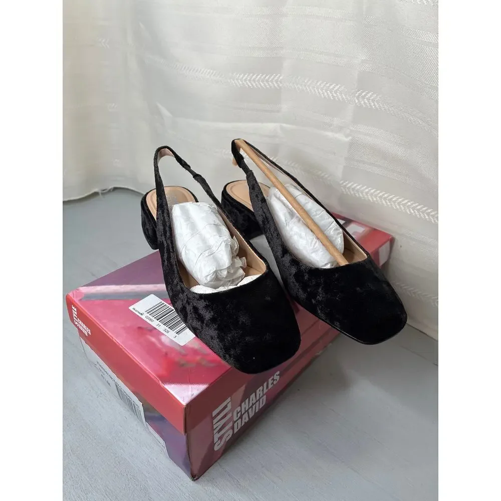 Charles David Zalo Womens Pumps Black Crushed Velvet Square Toe Size 6.5 M